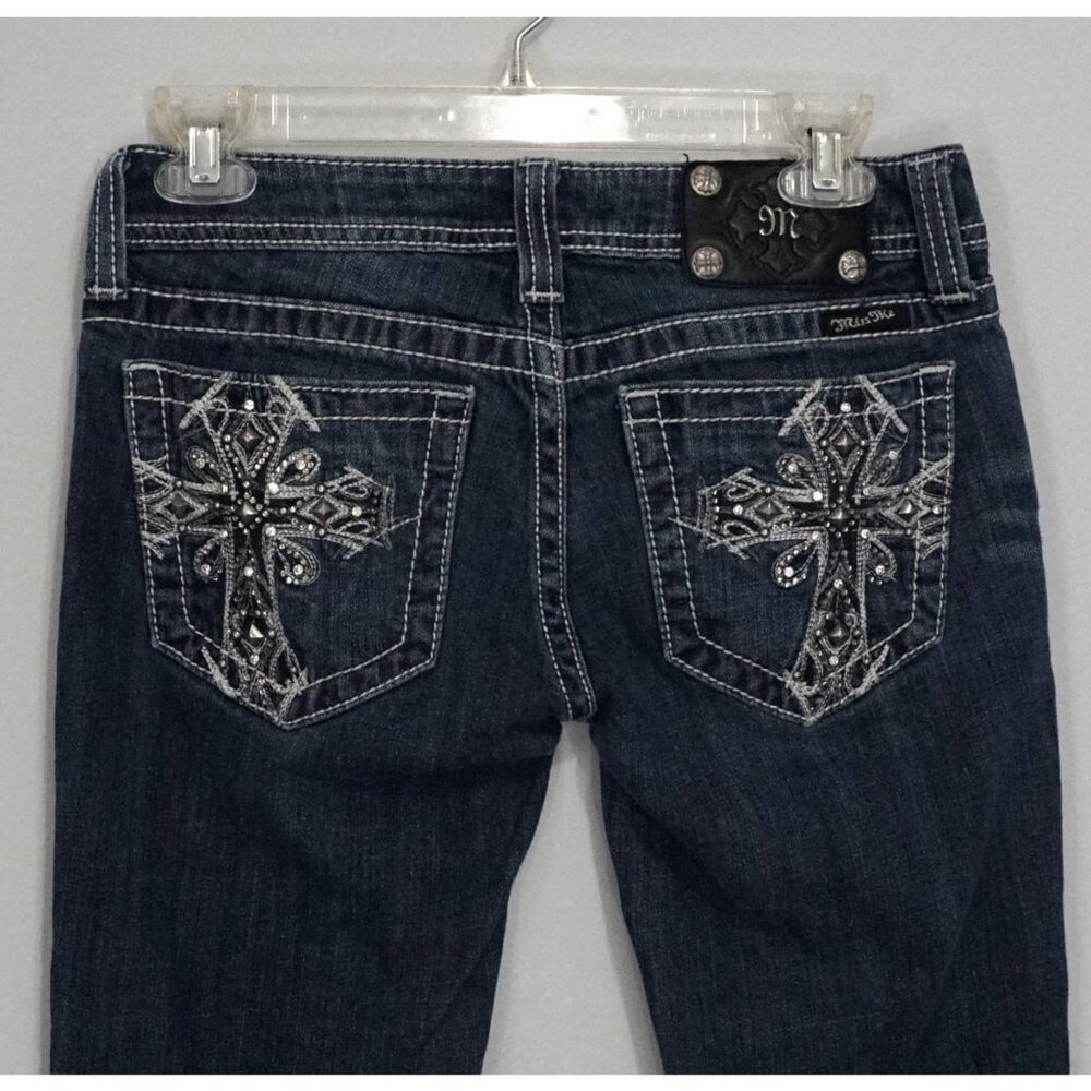 Miss Me Dark Denim Blue Low Rise Cuffed Bootcut Cross Jeans Size 28 JP5045